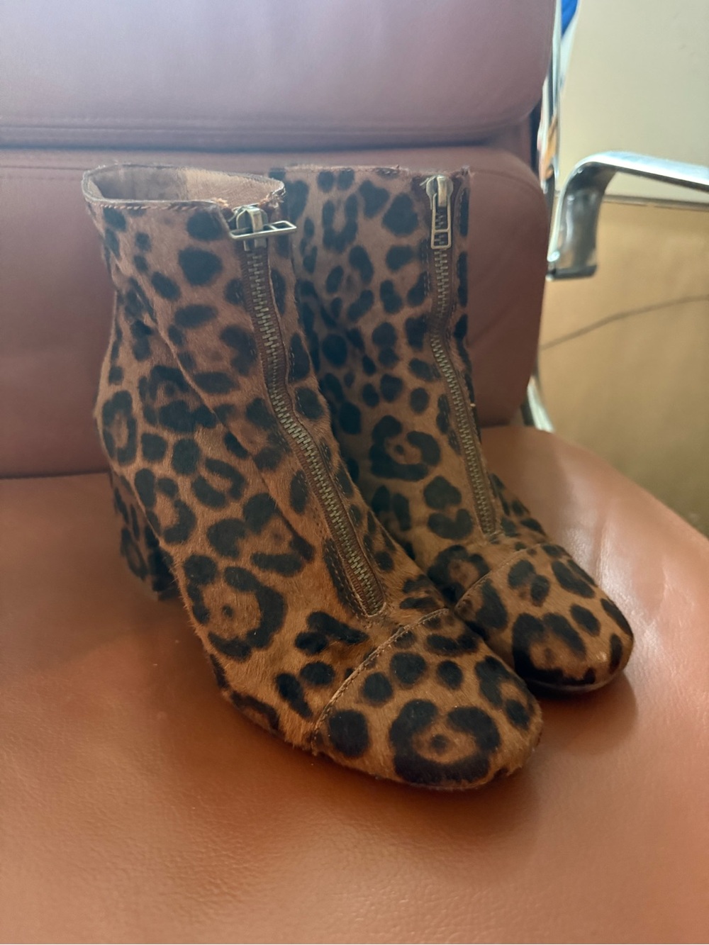 Madewell Leopard Print Zip Front Ankle Boots